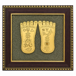 Goddess Laxmi Charan Paduka with Raw Pyrite Frame