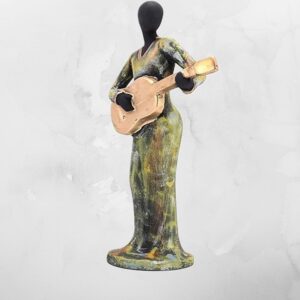 Handpainted Human Musician Statue Decorative Showpiece in Green & Gold for Home Decor