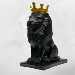 Majestic Royal Black Lion Statue with Crown | Premium Home Decor Figurine | Luxurious Display
